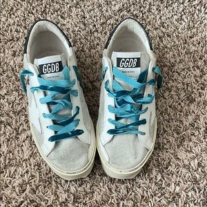 Golden Goose White Sneakers with Teal Laces